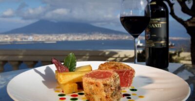 Naples: romantic dinner on the rooftop terrace - The Rooftop View Over the Gulf of Naples (Vesuvius, Coast, and Sunset Glow)